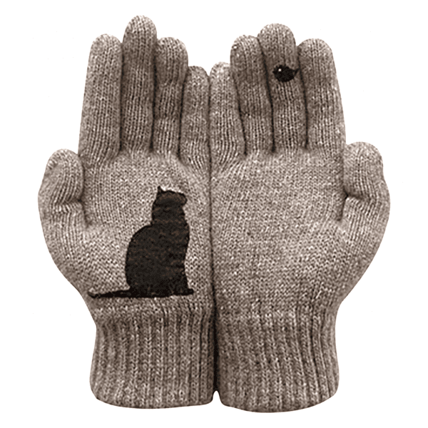 Warm Wool Cat Print Gloves