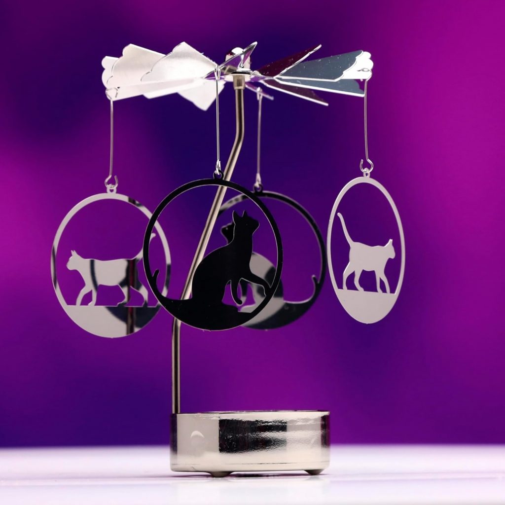 Cat Rotating Carousel Spinning Tea Light Candle Holder