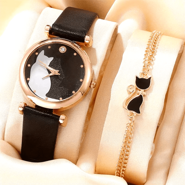 Ladies Quartz Wrist Watch - Leather Strap INCLUDING Bracelet