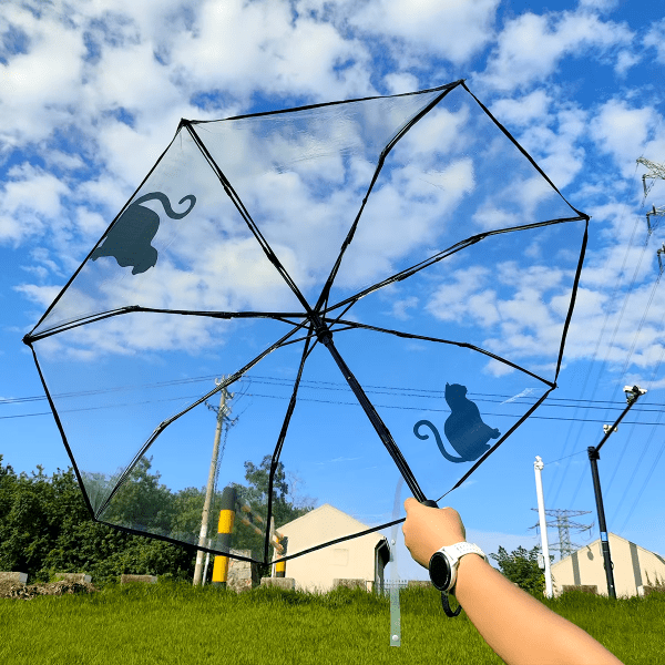 Automatic, Black Cat Pattern, Transparent Umbrella