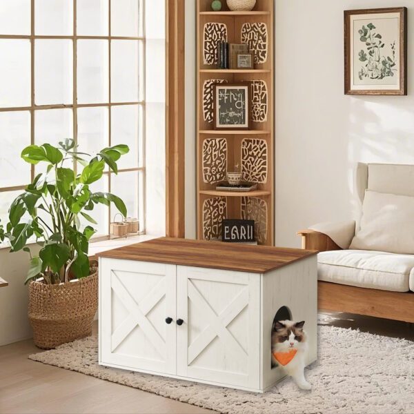 Cat Litter Box Enclosure Table with Removable Divider