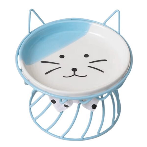 blue Feline Frame Elevated Ceramic Bowl