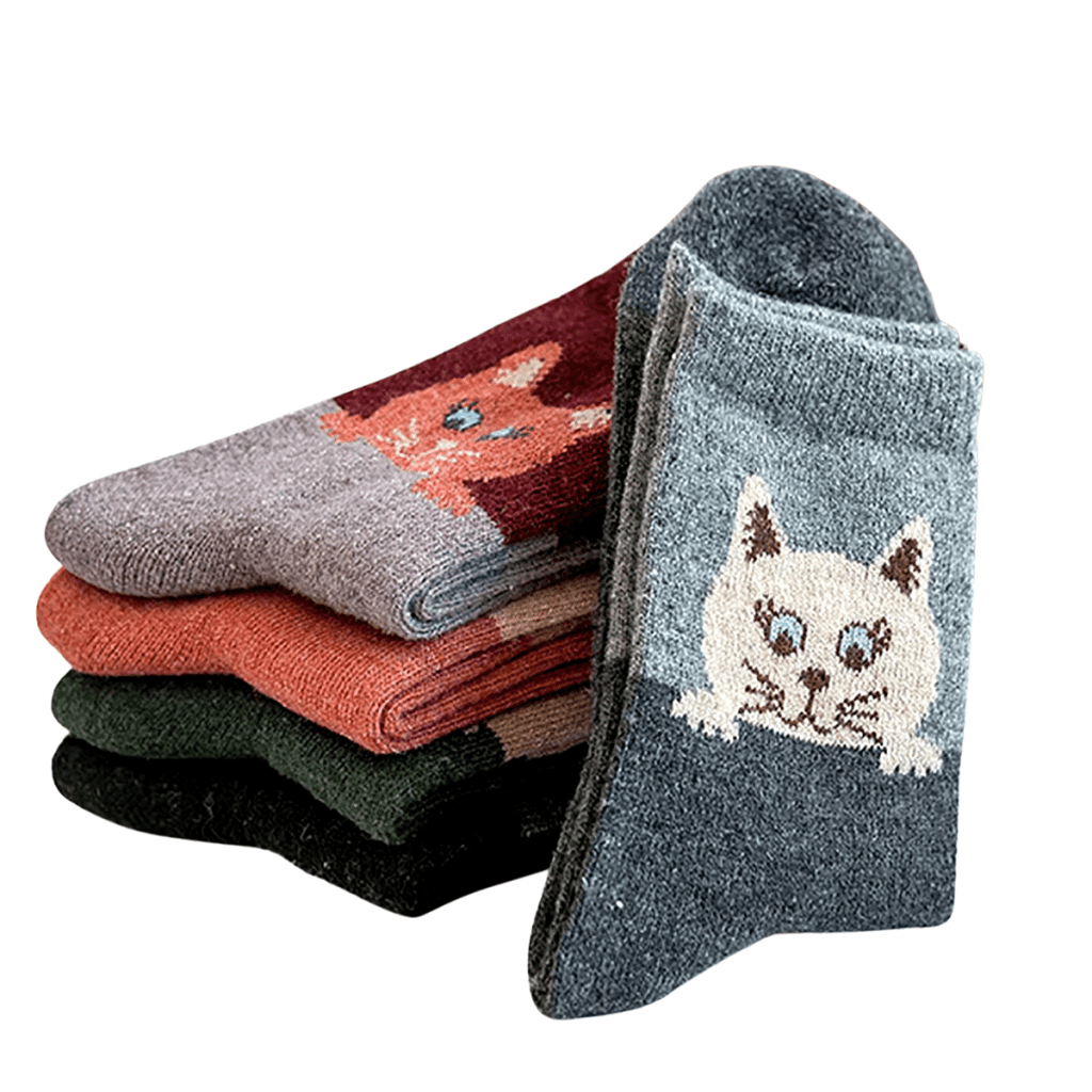 5 Pairs Cartoon Cat Print Socks, Comfy