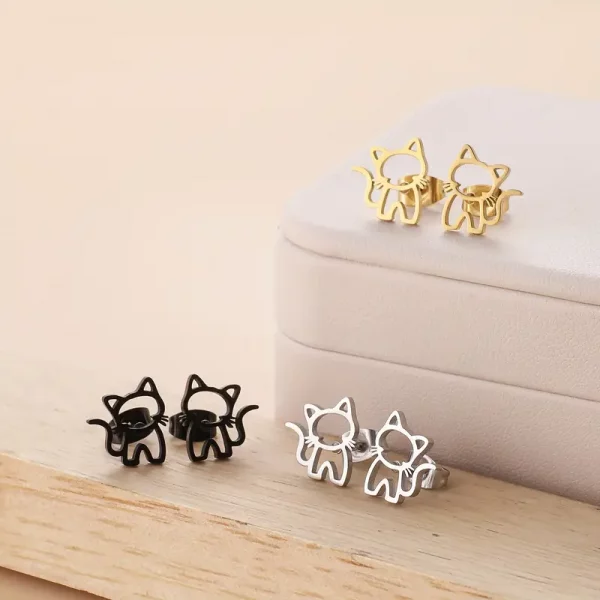 Black, Silver, Gold Cat Earrings