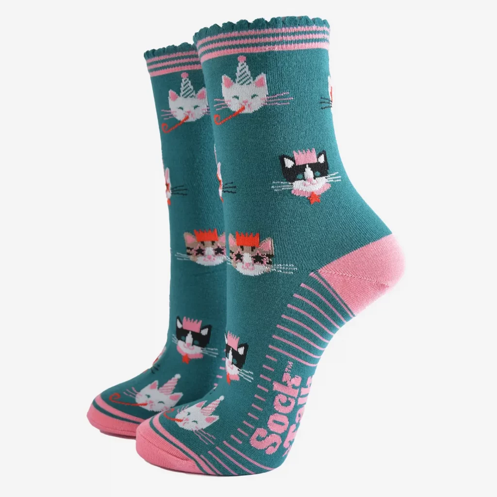 Green/Pink Bamboo Cat Socks