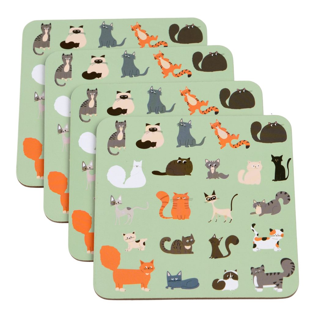 set of 4 cat coasters