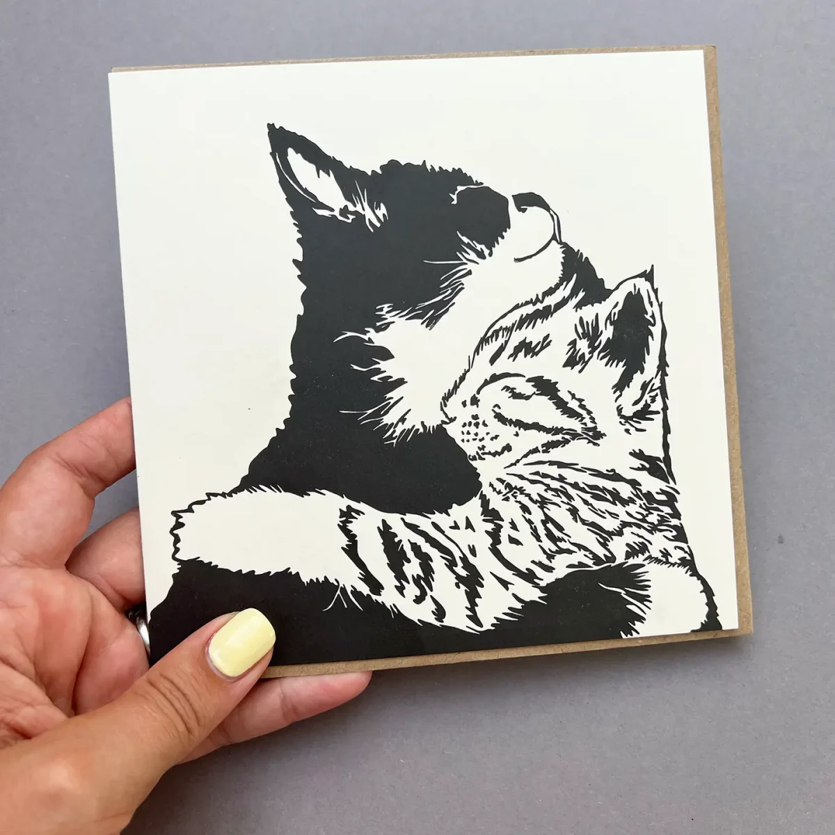 black and white cat card