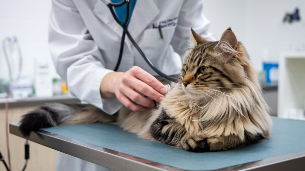 maine coon having a vet checkup