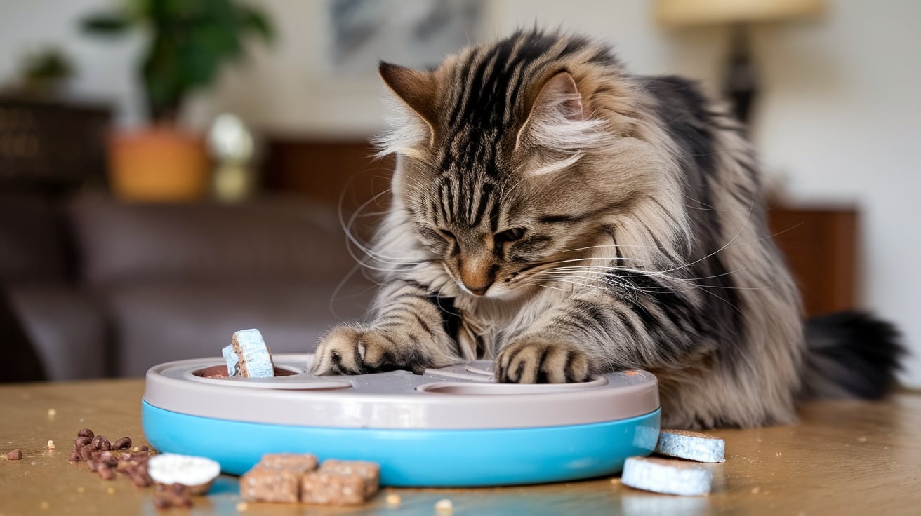 maine coon solving a puzzle