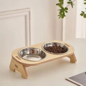 wooden cat food bowl double