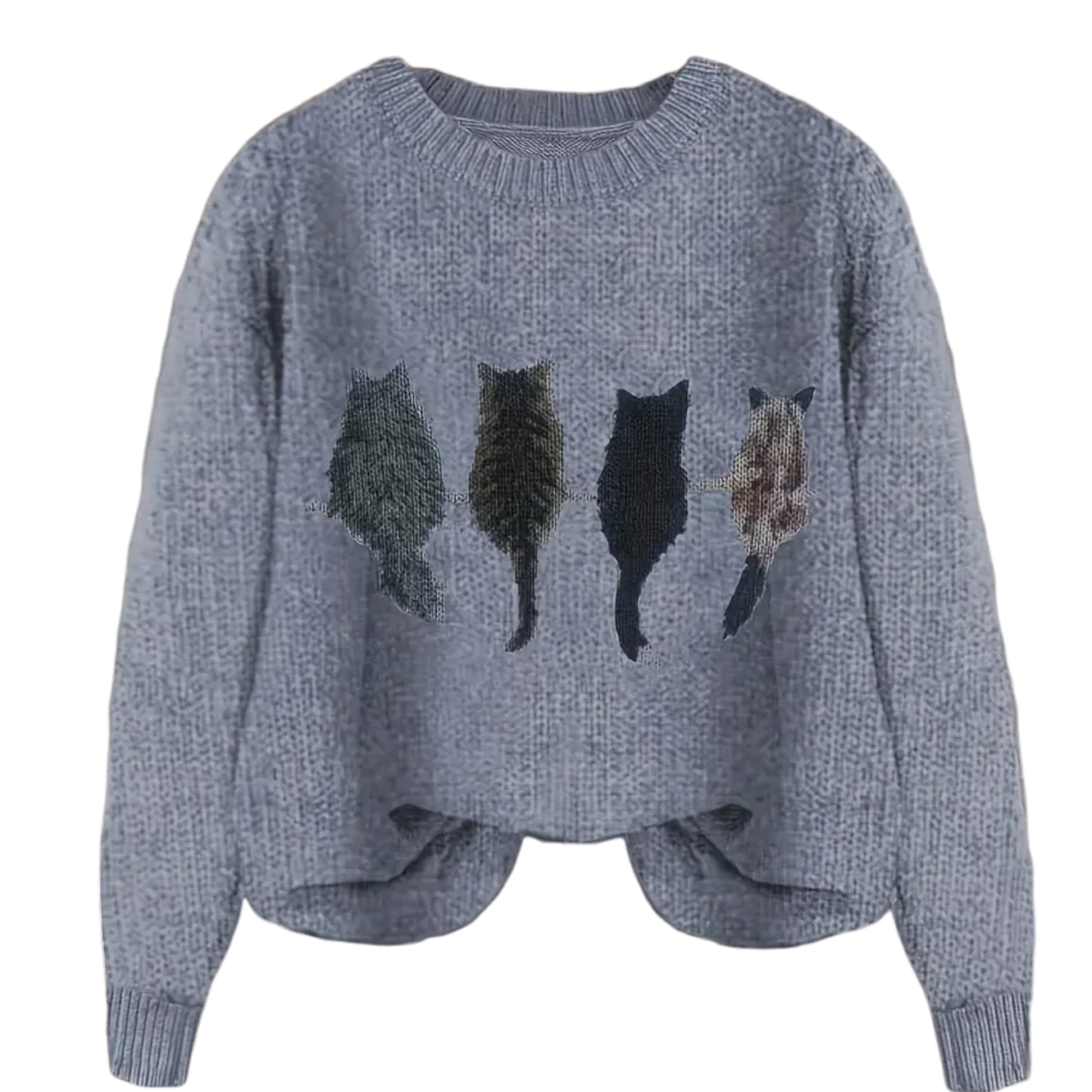 blue knitted cat jumper