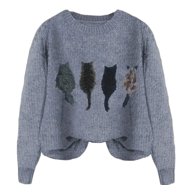 blue knitted cat jumper