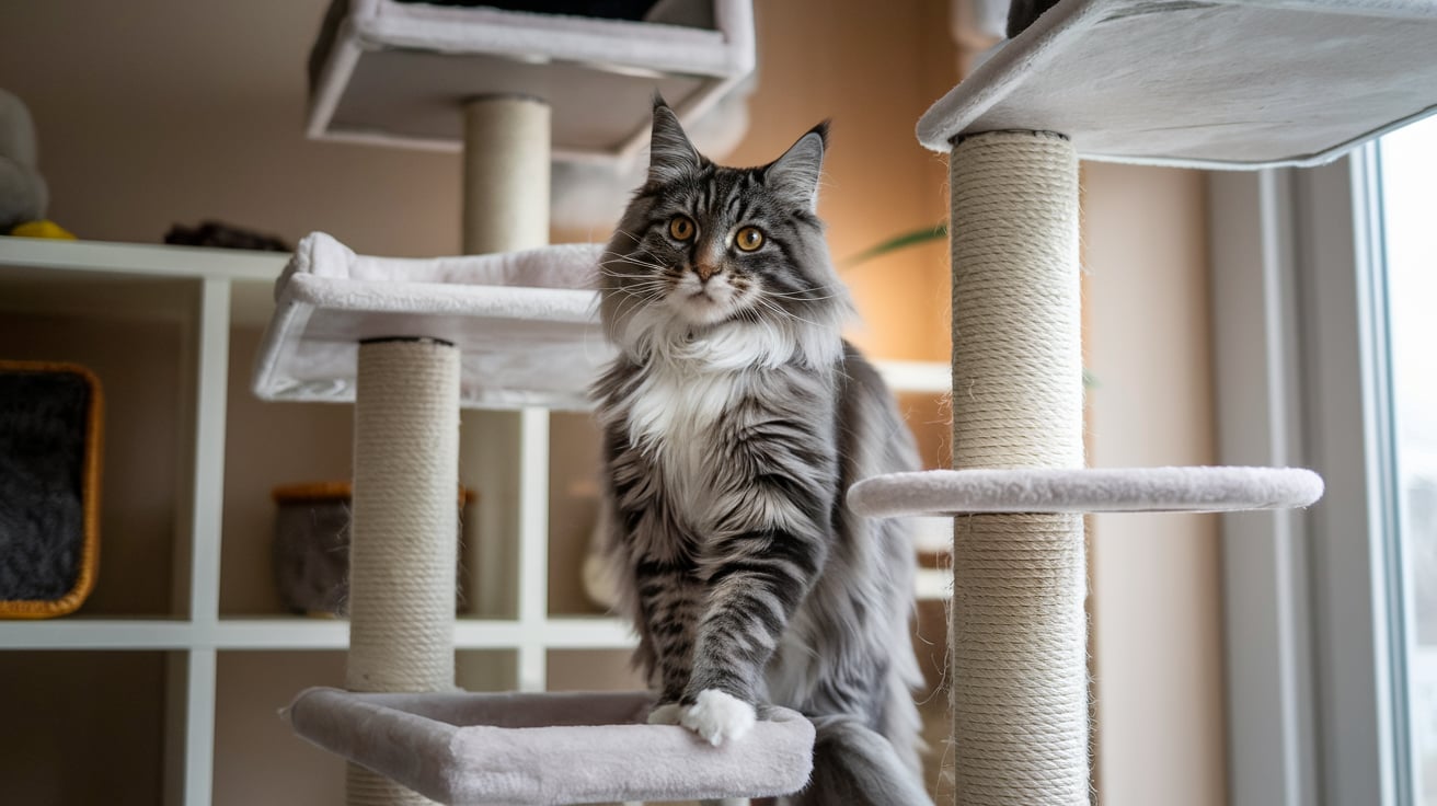 maine coon cat high up