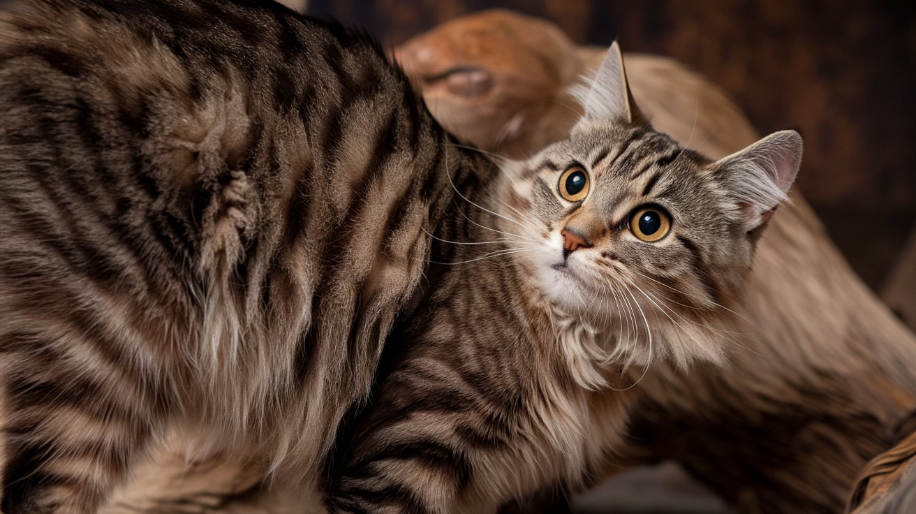 scared cat with arched back