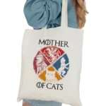 woman holding cat mum tote bag