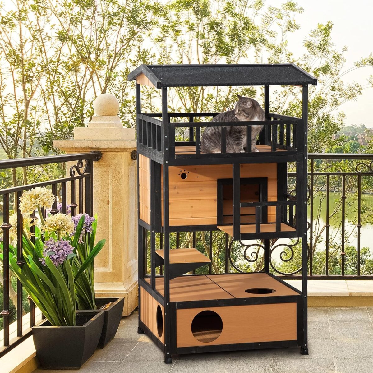 3 tier wooden outdoor cat house