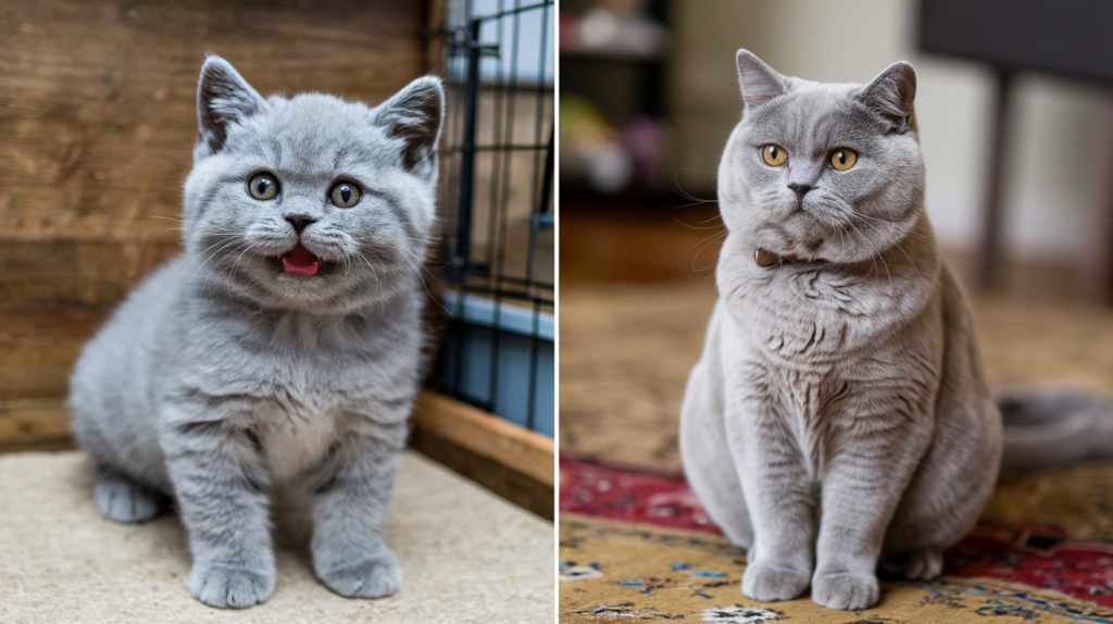 British Shorthair kitten from a breeder and rescued British Shorthair cat, showing adoption and buying options.