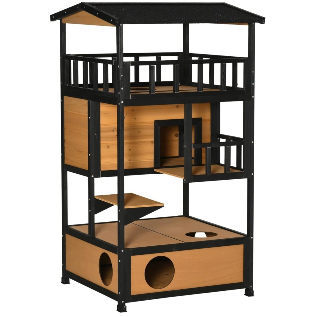 wooden 3 tier outdoor cat house