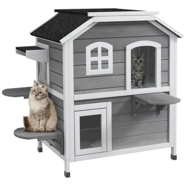 Two-Tier Outdoor Cat House with Escape Doors & Openable Roof