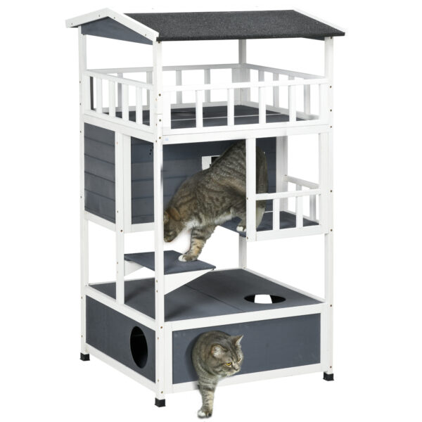 3-Tier Outdoor Cat House - Grey & White
