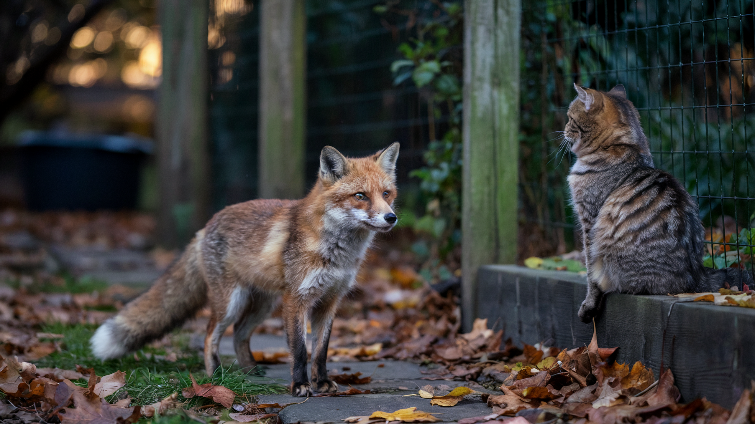 fox starring at a cat