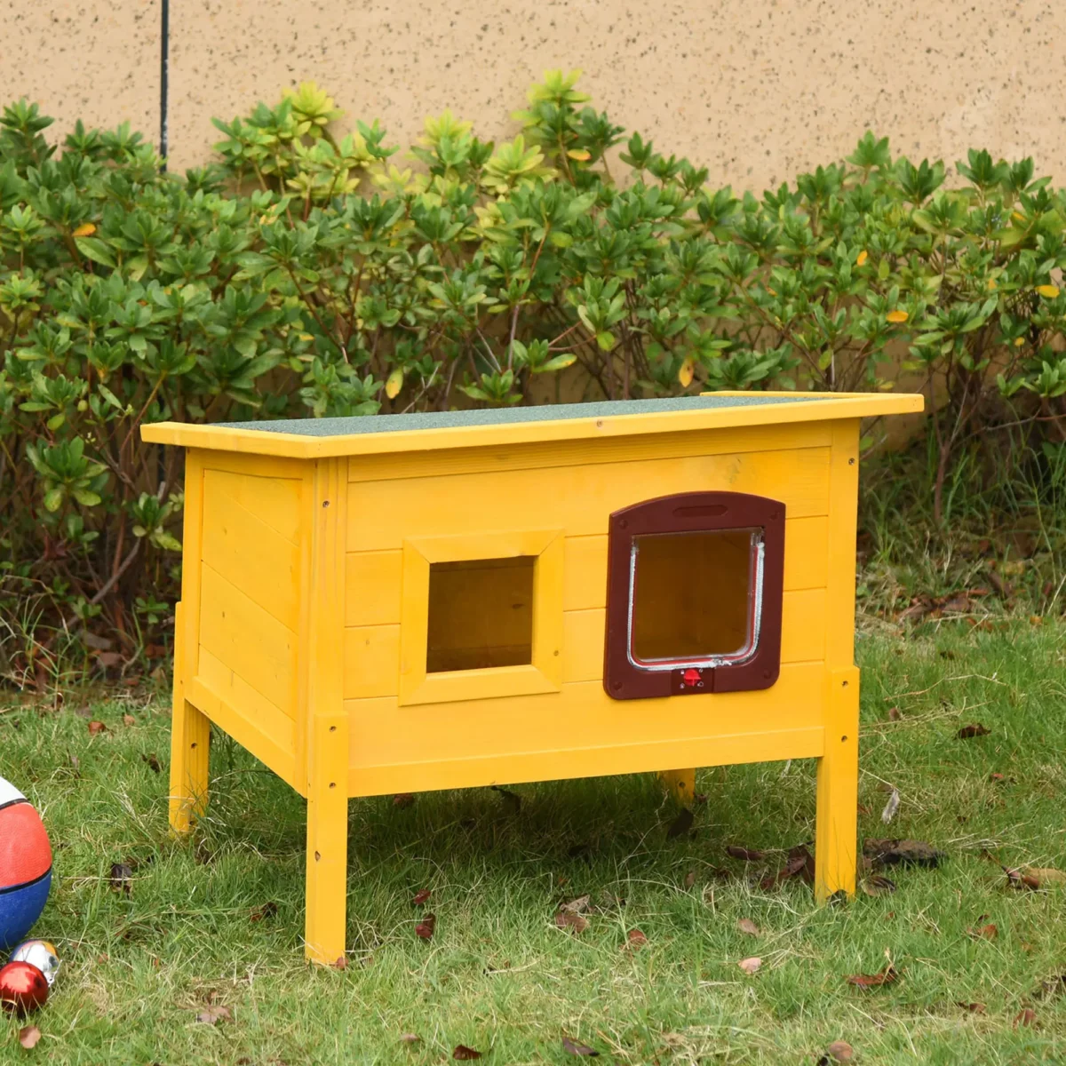 outdoor cat shelter in garden