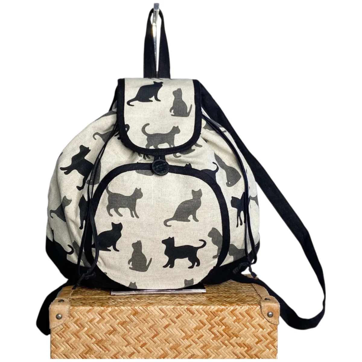 Cat Print Linen Backpack