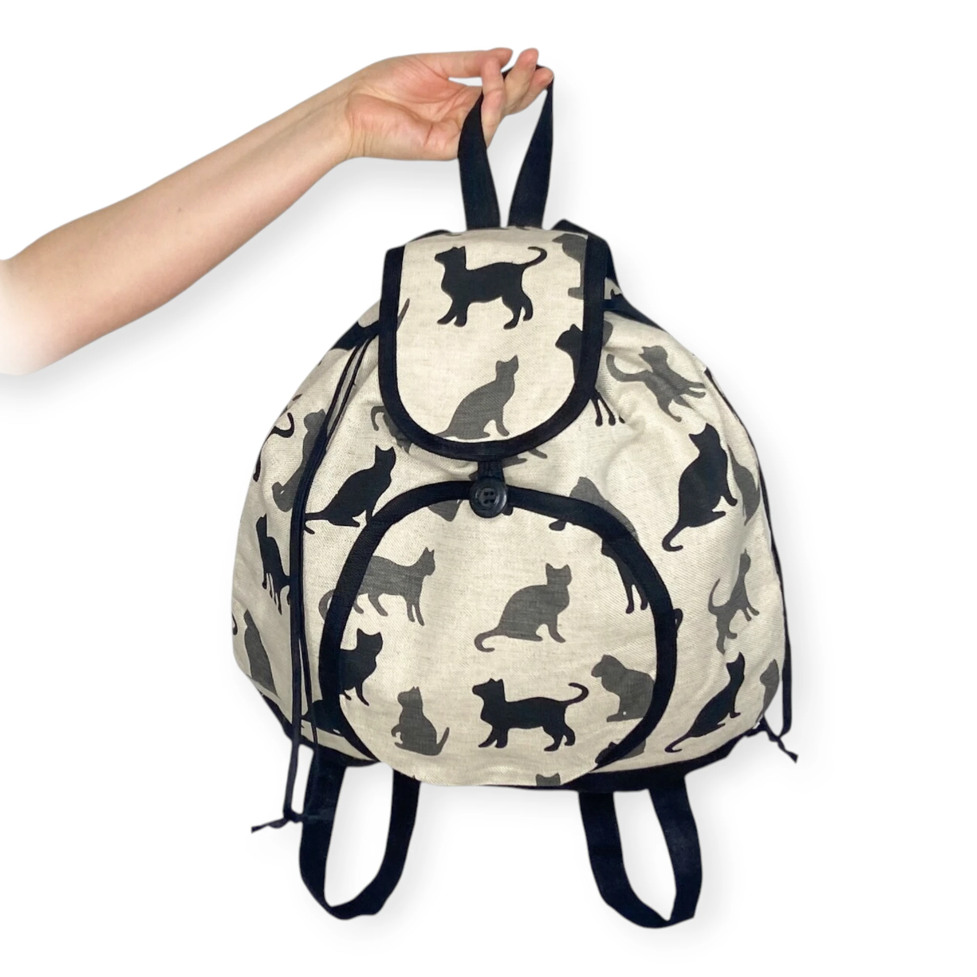 Cat Print Linen Backpack